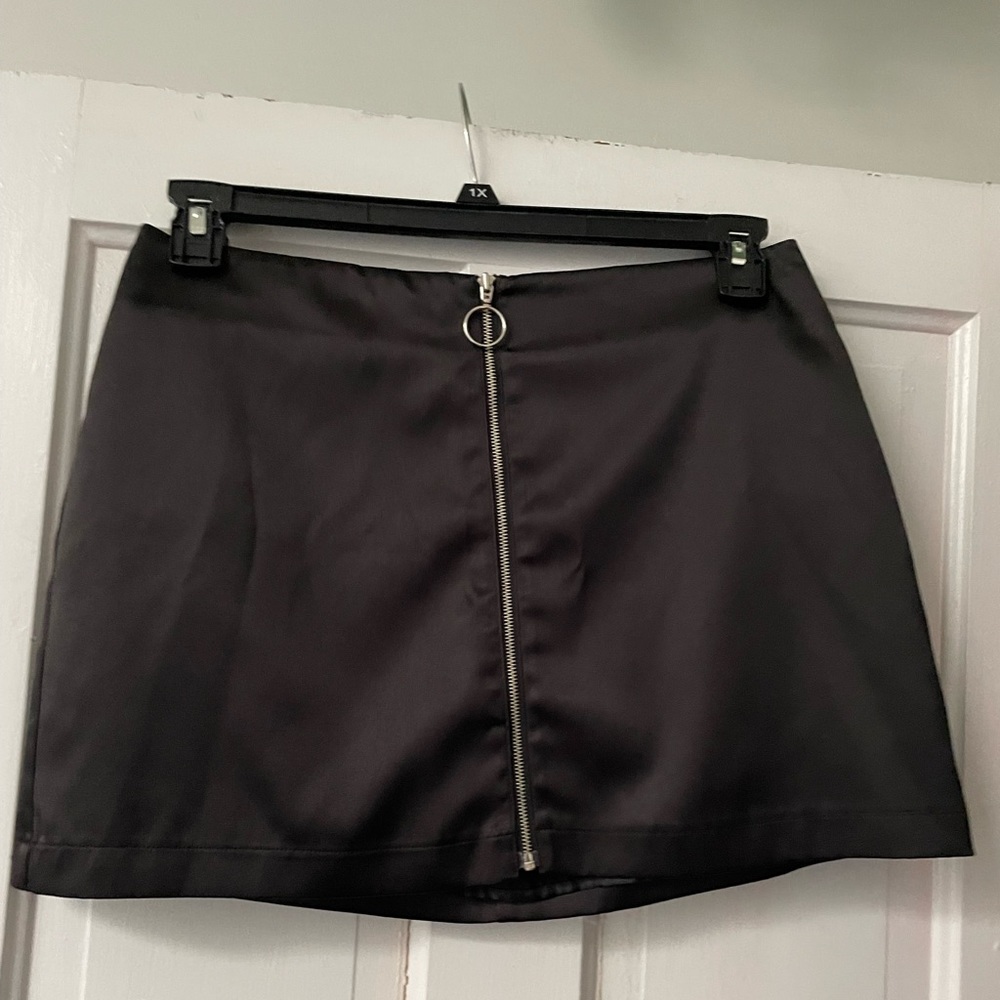 Satin midi skirt with zipper front